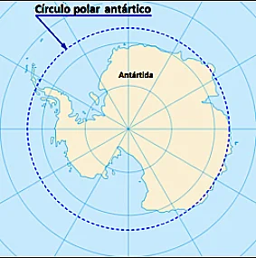 mapa com o círculo polar antártico