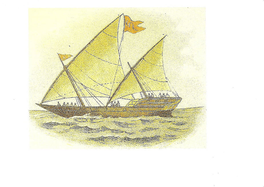 desenho de um cárabo, barco mouro que inspirou as caravelas