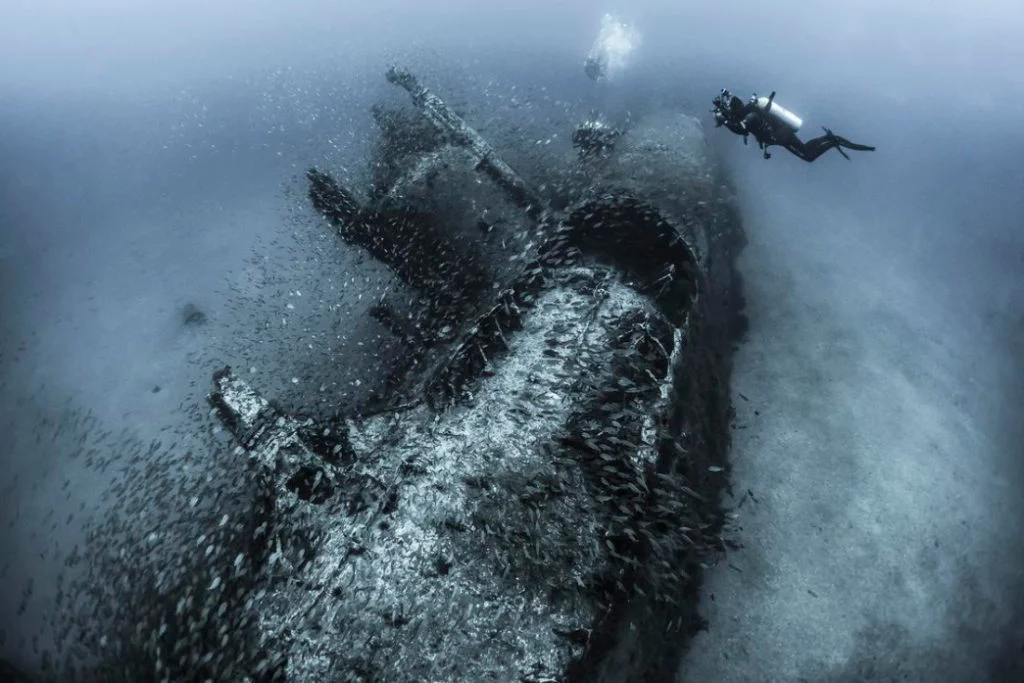 foto submarina de um U - 352 alemão naufragado
