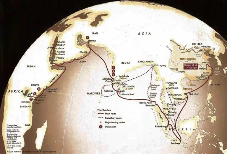 mapa das viagens de Zheng He 