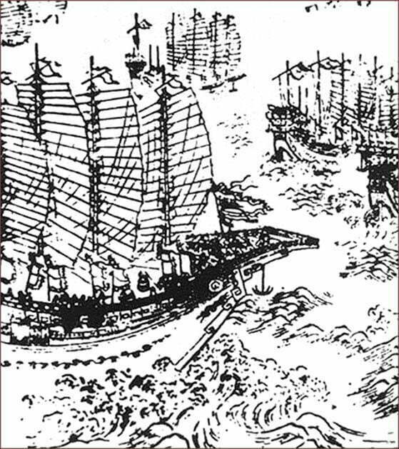 xilogravura representando os navios de Zheng He