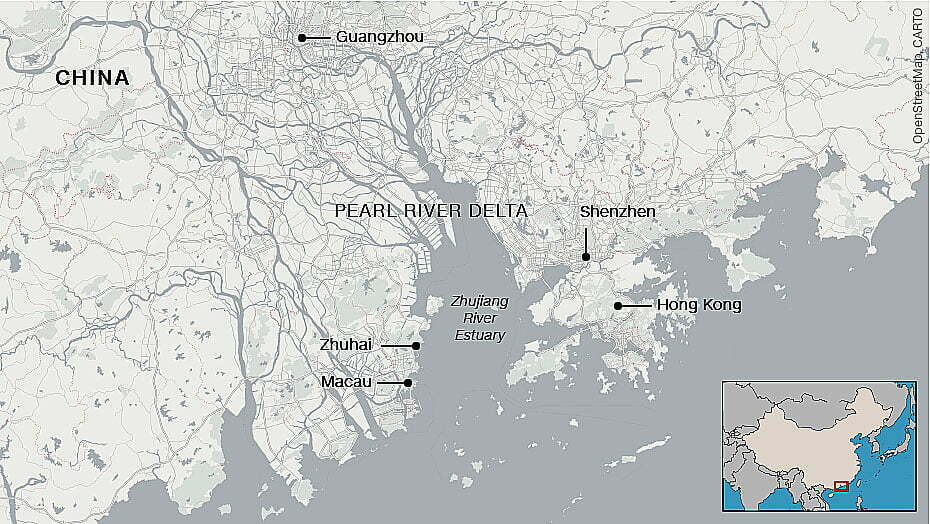 mapa do delta do rio das Pérolas, china