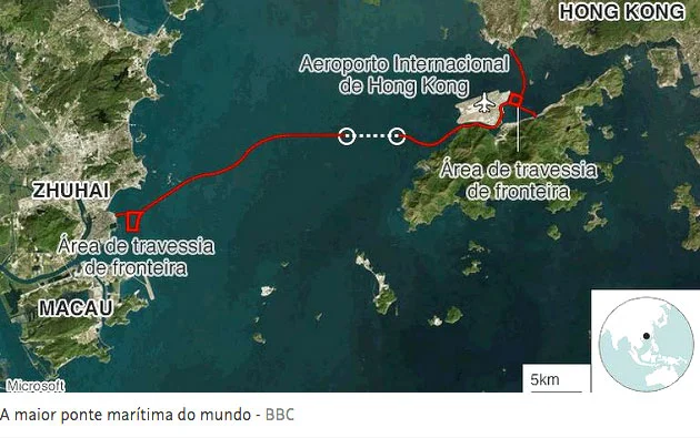 imagem de mapa da localização da Ponte Hong Kong- Zuhai- Macau
