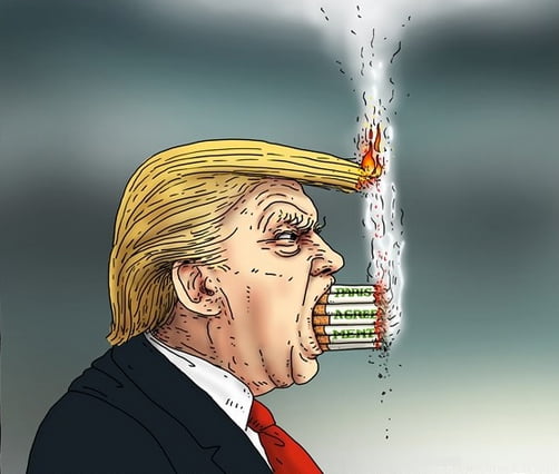 ilustração mostrando Donad Trump soltando fumaça