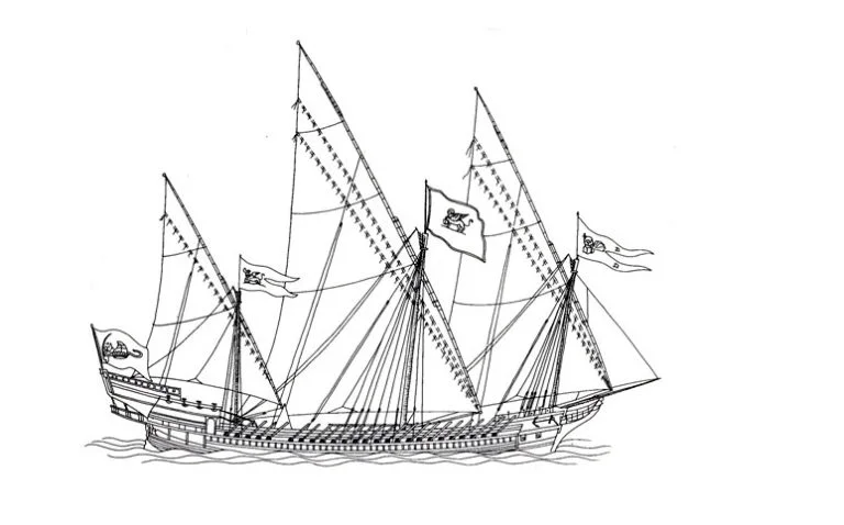 desenho de galeras de três mastros de Veneza