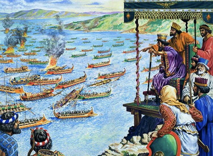 Xerxes assiste a Batalha de Salamina.