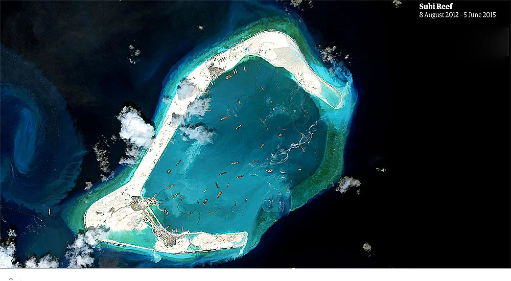 imagem de recifes Subi transformados em ilha artificial