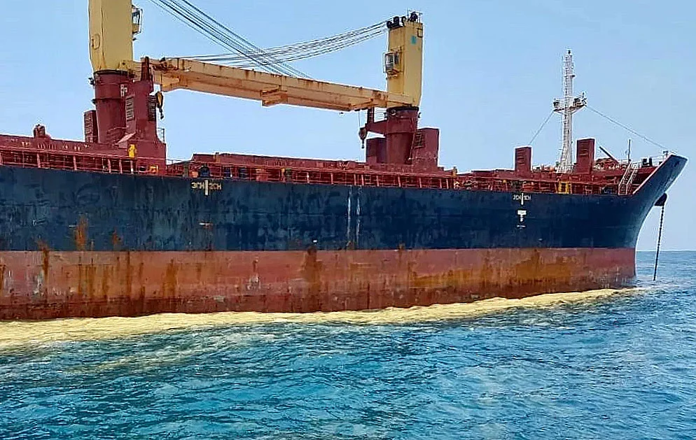 imagem de navio que poluiu Santos