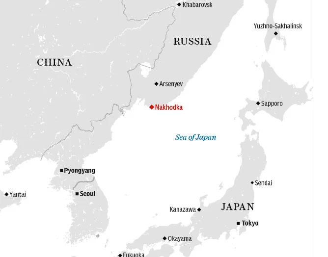 imagem de mapa mostrando litoral do Pacífico, da Russia