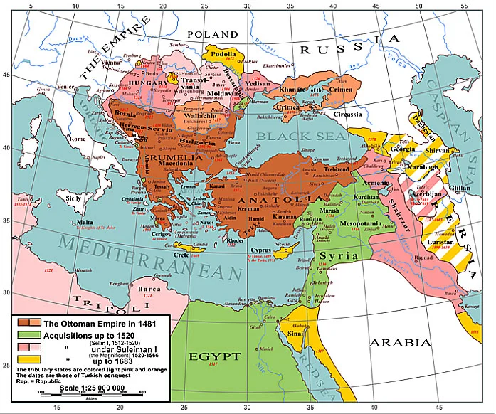 mapa do império otomano em 1520
