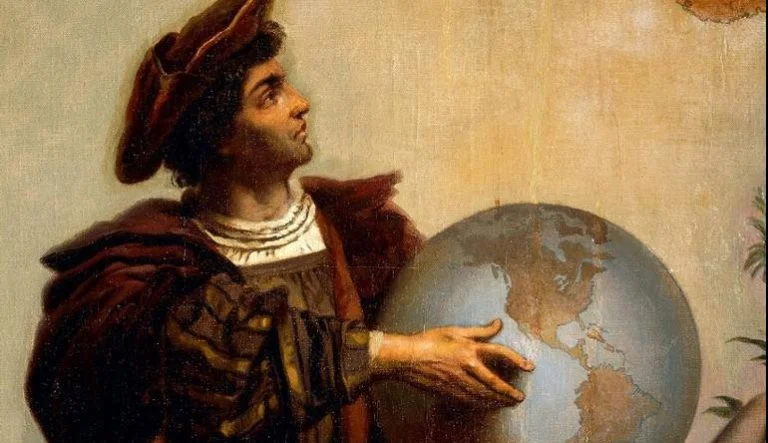 pintura de Colombo segurando um globo terrestre
