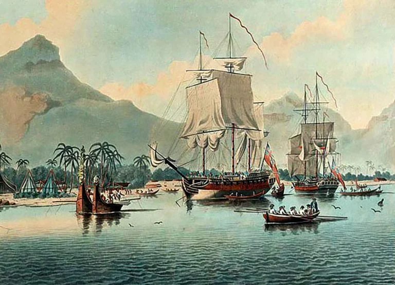desenhos dos navios de James Cook