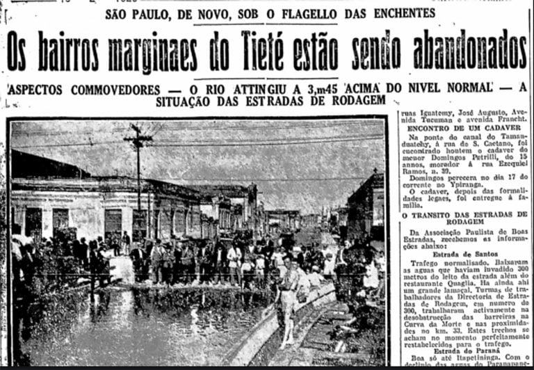 página de jornal de 1929 mostrando maior enchente de São Paulo
