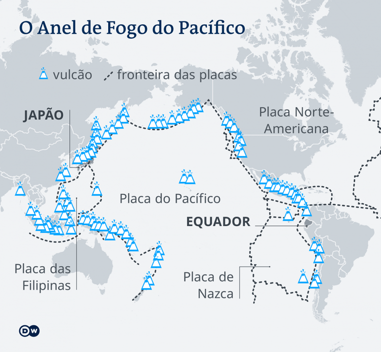 mapa mostra anel de fogo do Pacífico