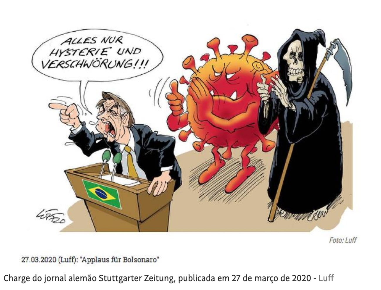 charge de jornal alemão sobre Bolsonaro e a covid-19