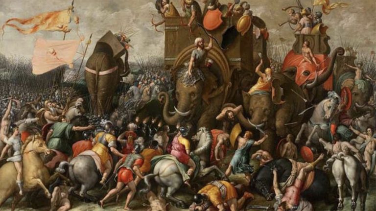 Pintura de Aníbal e elefantes em direção à Roma