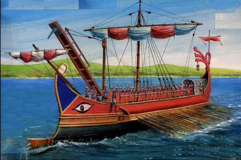 desenho de navio romano das guerras púnicas
