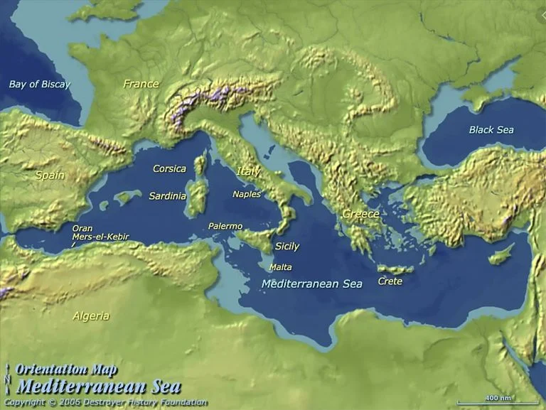 mapa do mar Mediterrâneo