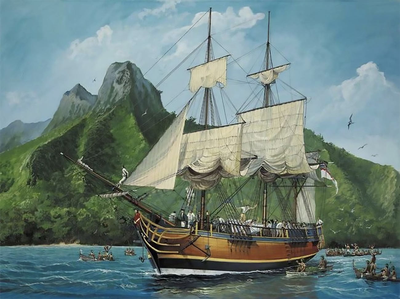 desenho do navio HMS Bounty no Taiti