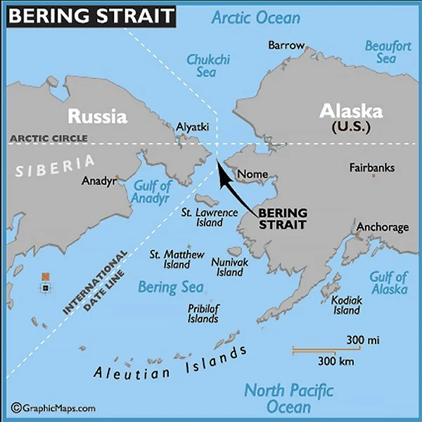 mapa da localização do mar de Bering