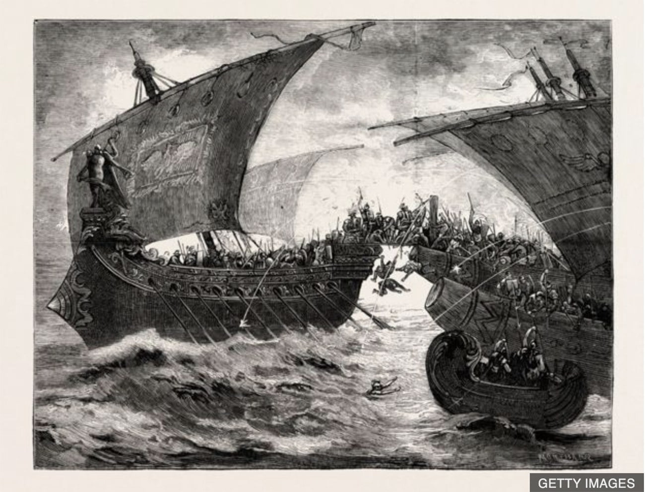 desenho da frota naval de Cleópatra na batalha de Actium em 31a.C.