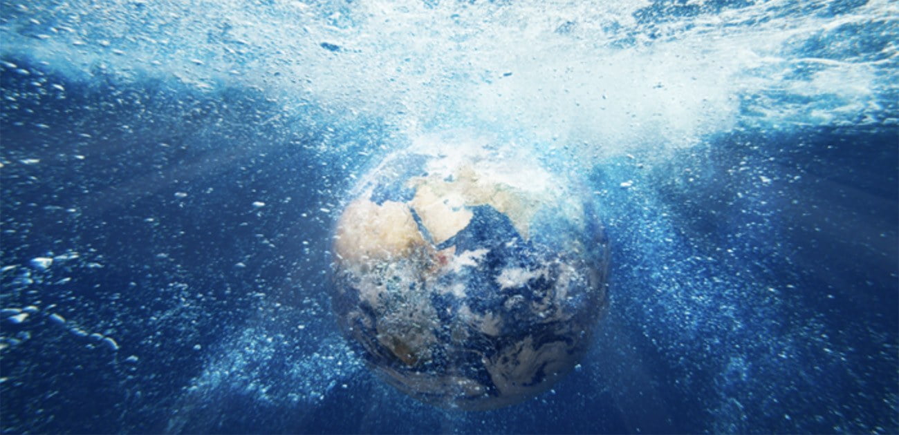 Ilustração mostra a Terra e os oceanos