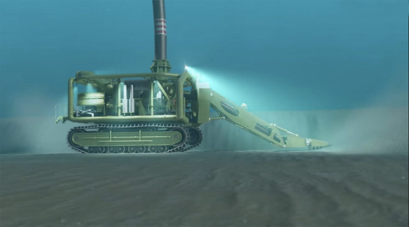 ilustração de máquina operando no fundo do mar