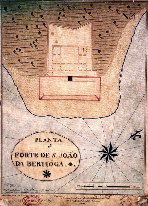 desenho da ponta do Forte São João, Bertioga