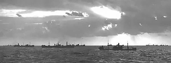 imagem de comboio de navios no Caribe na segunda Guerra Mundial