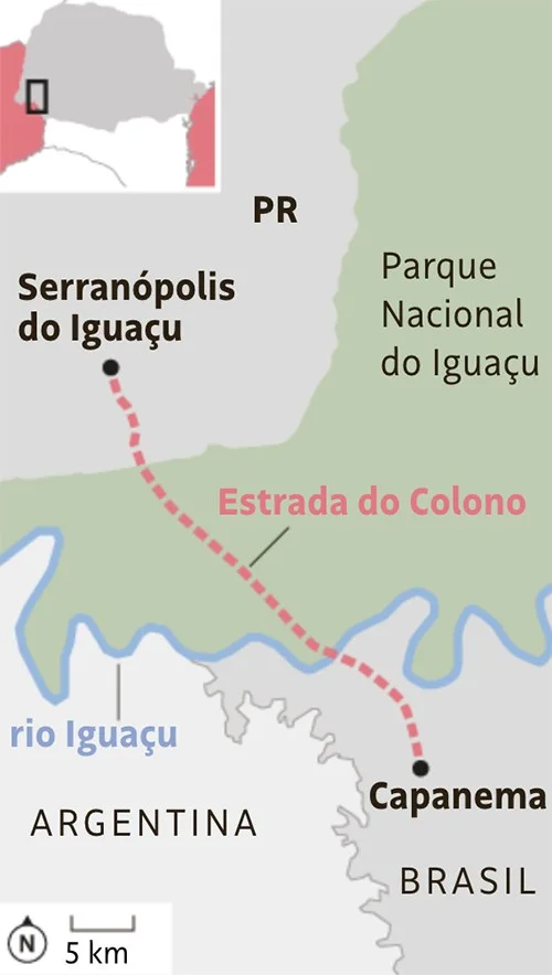 infográfico mostra a estrada do Colono