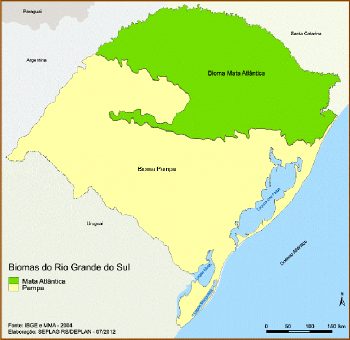 mapa do bioma Pampa no Rio Grande do Sul
