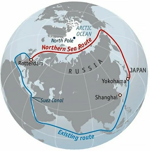 Mapa do Ártico destacando a Rússia