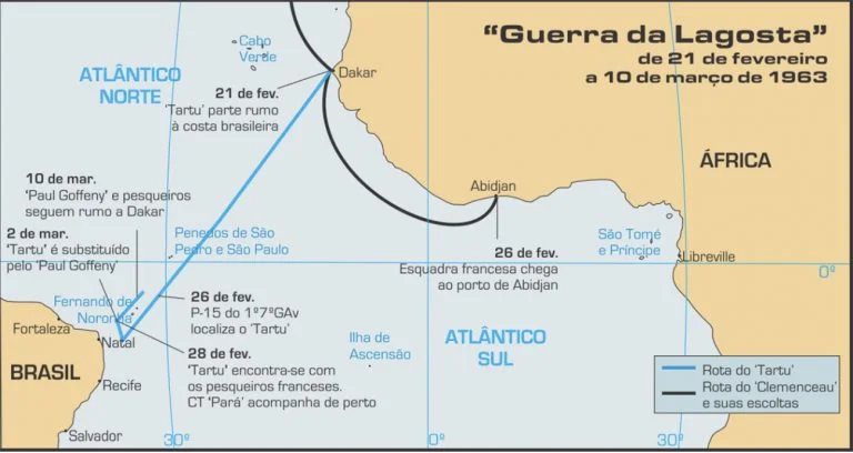 Imagem de mapa mostrando a eAfrica e a costa brasileira.