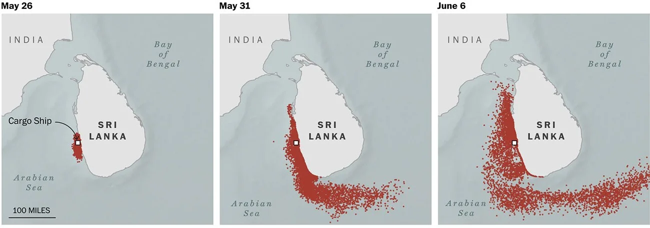 Mapa do desastre em Sri Lanka e o caminho do plástico