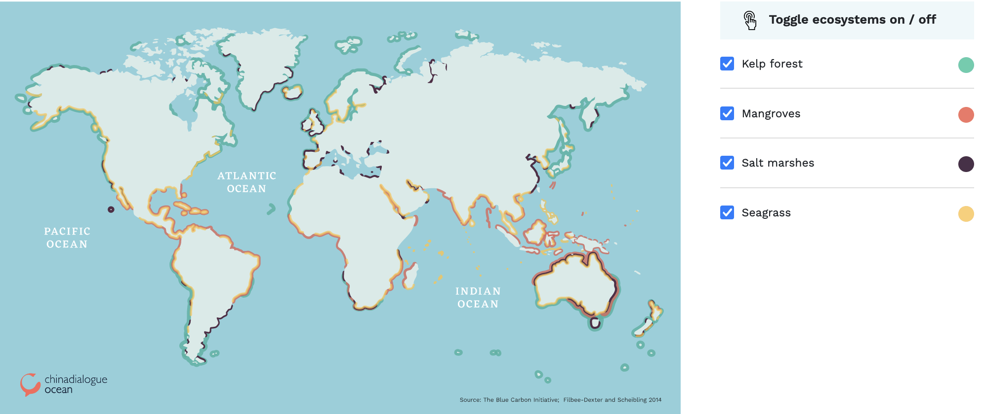 Infográfico mostra localização do carbono azul no mundo