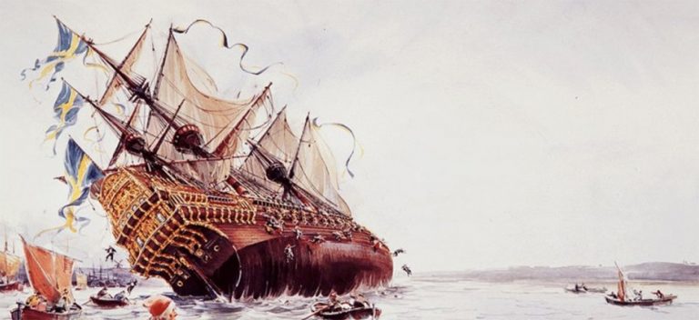 Imagem dependura do navio Vasa adernando