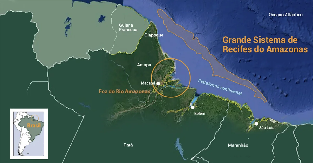 Ilustração mostra recifes na foz do rio Amazonas