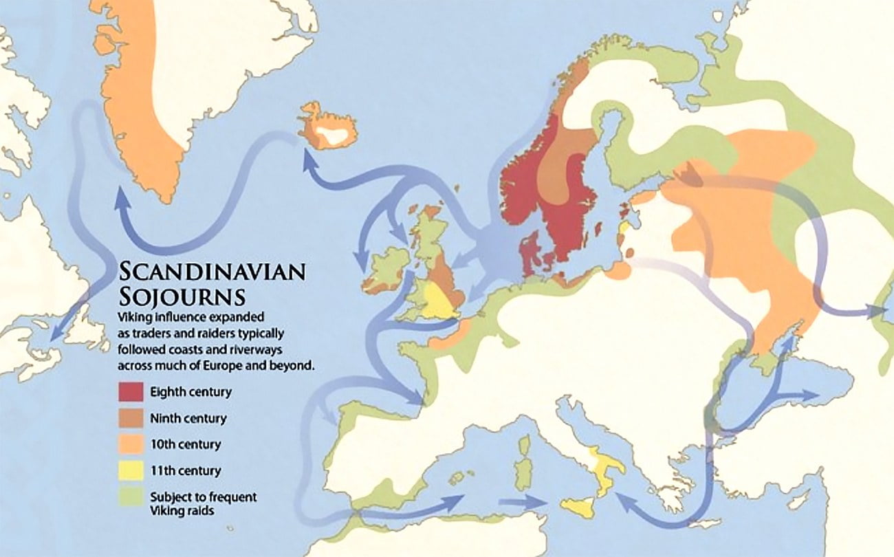 Ilustração de rotas marítimas dos Vikings