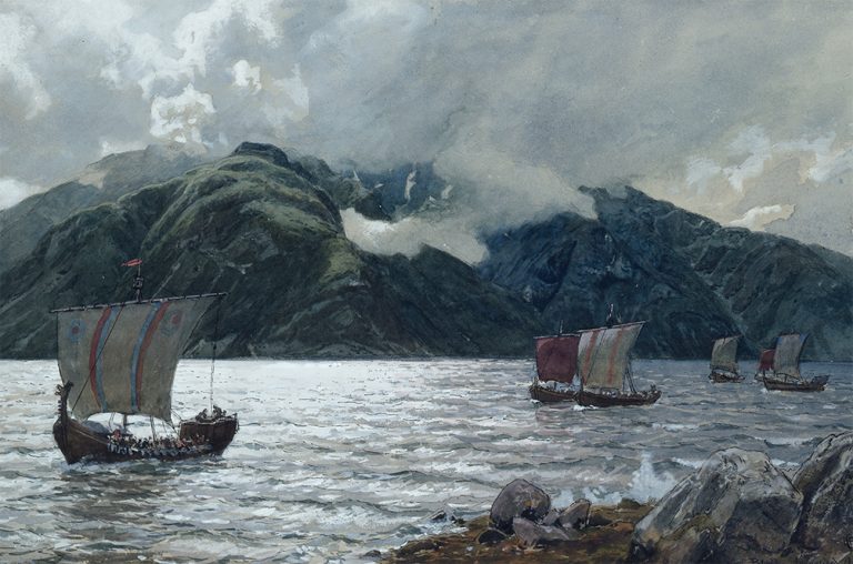 Gravura de barcos Vikings