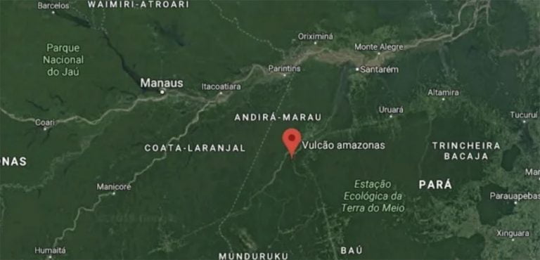 mapa da localização do vulcão Amazônia