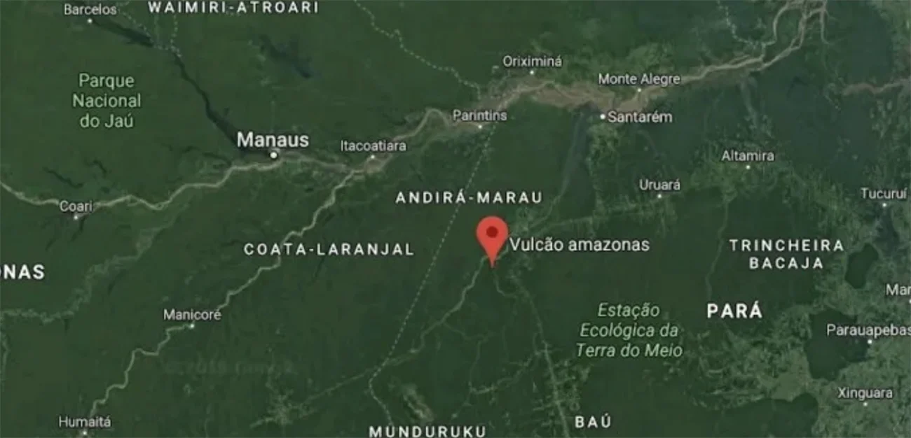 mapa da localização do vulcão Amazônia