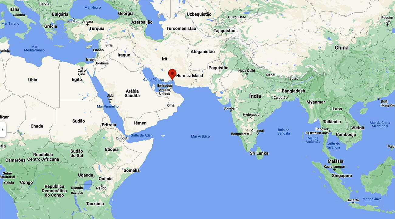 mapa com localização da Ilha Hormuz