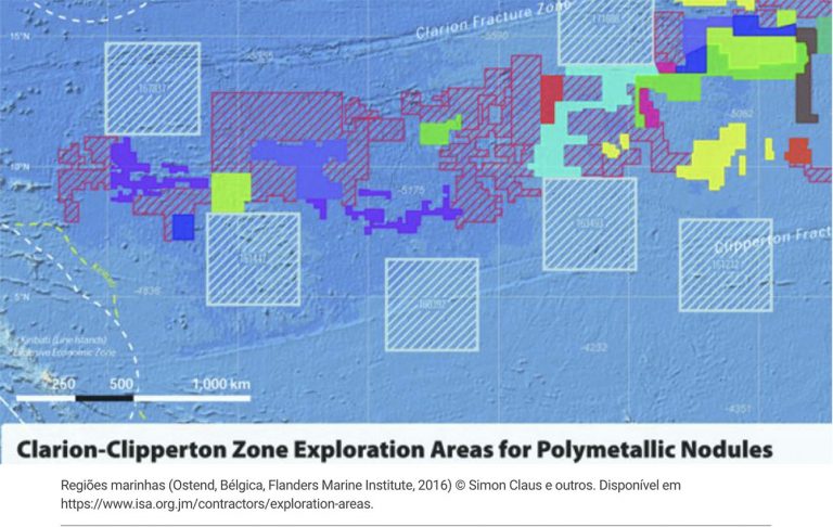 Mapa de áreas requisitadas para mineração submarina