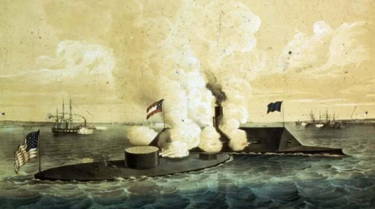 Desenho da da Batalha de Hampton Roads
