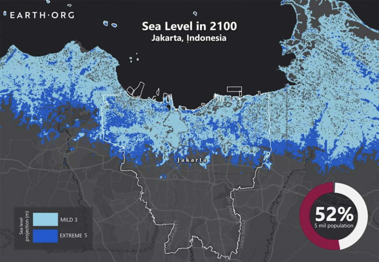 infográfico mostra capital da Indonésia tragada pelo mar