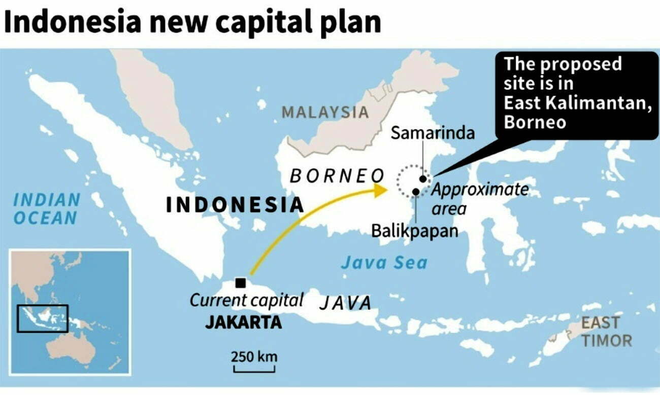 Mapa da noca capital da Indonésia