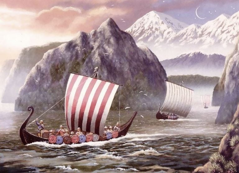 Gravura dos vikings e o drakkar na Groenlândia