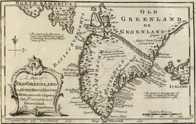 Gravura de mapa antigo da Groenlândia