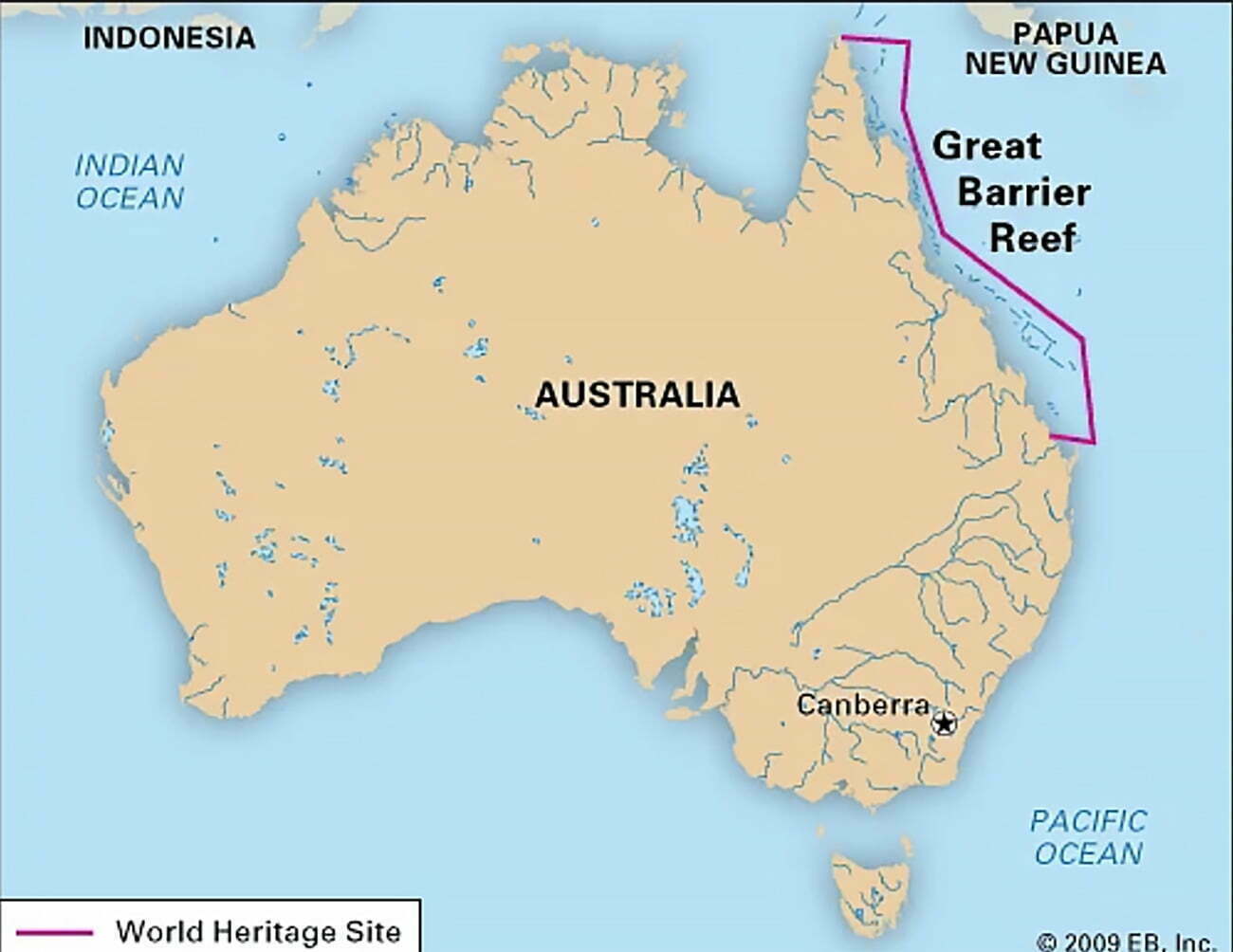 mapa da Barreira de corais da Austrália