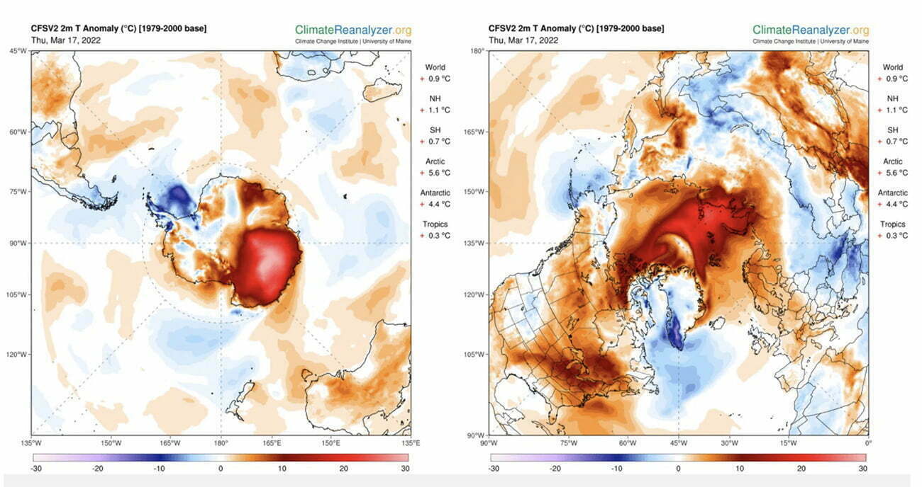 infográfico ondas de calor no Ártico e Antártica